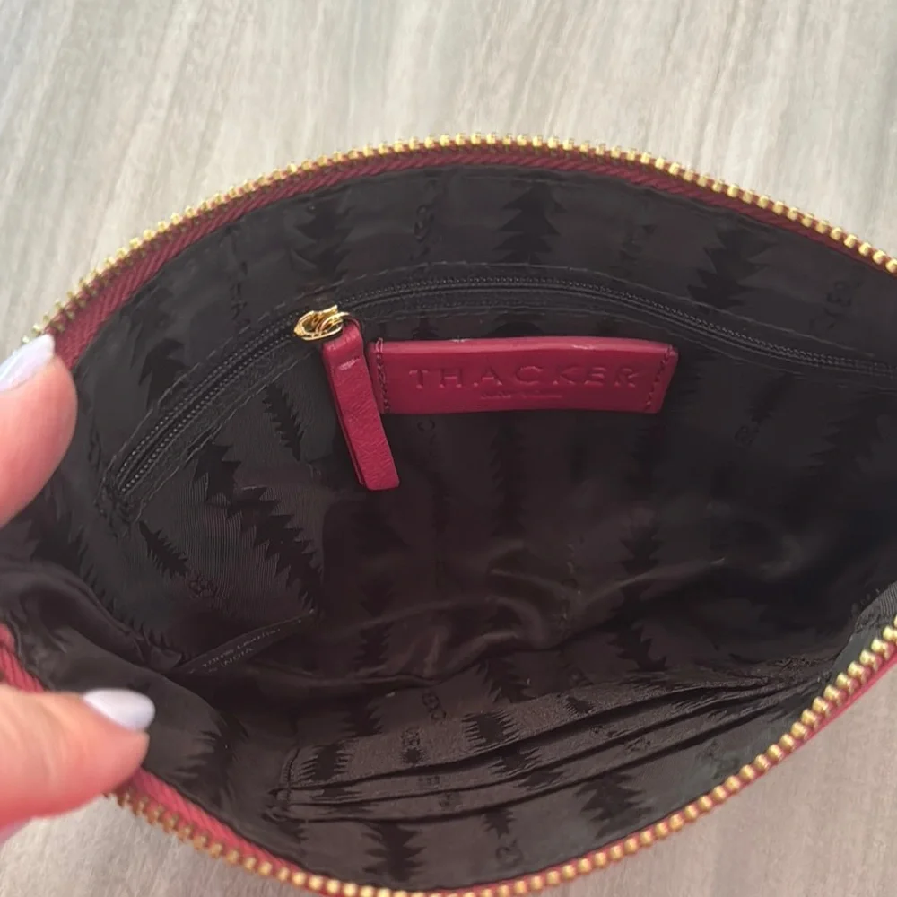 THACKER- Elegant Pink Leather Clutch with Gold Accent - Picture 8 of 10